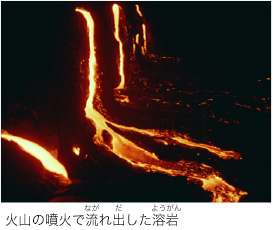 火山の噴火で流れ出した溶岩